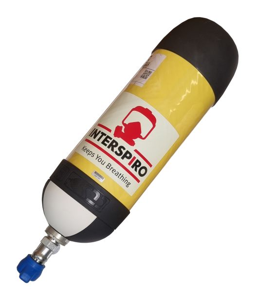 Interspiro Vollkomposit 6,8 Liter Atemluftflasche Manometer Sicherheitsventilverschluss
